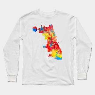 Chicago State Map Watercolor Painting Long Sleeve T-Shirt